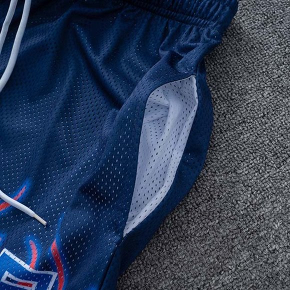 Eric Emanuel EE logo Red Flame Print Casual Blue Sports Shorts - Picture 7 of 12